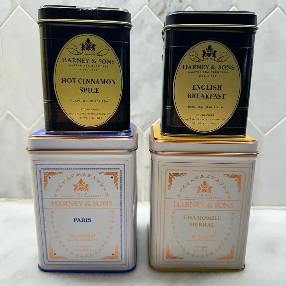 Vintage Harney & Sons Metal Tins Tea Cans Set of 4 (does not contain tea)